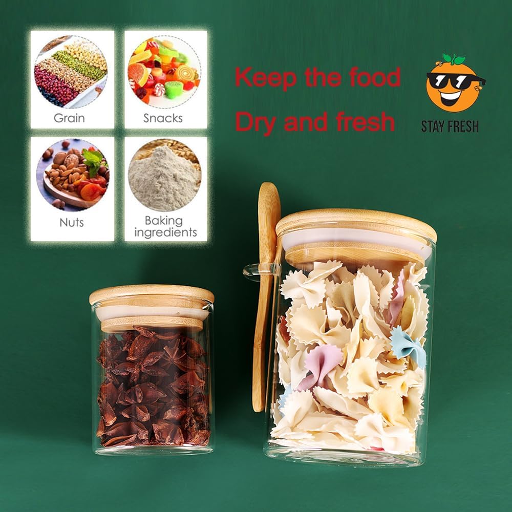 3 Pack 17 oz Glass Jars with Lids and Spoons and 3 Pack 6 oz Glass Spice Jars with Lids, Clear Glass Jars Set of 6 W9714