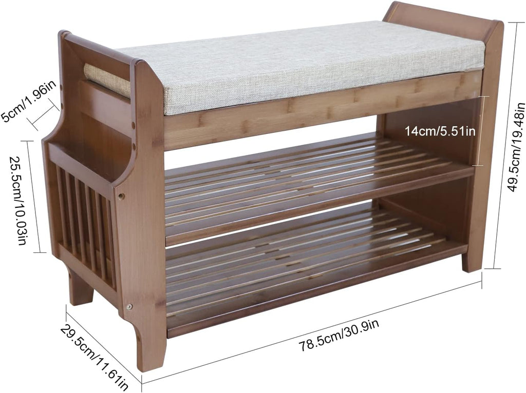 2 Tier Bamboo Shoe Bench with Seat Cushion L766