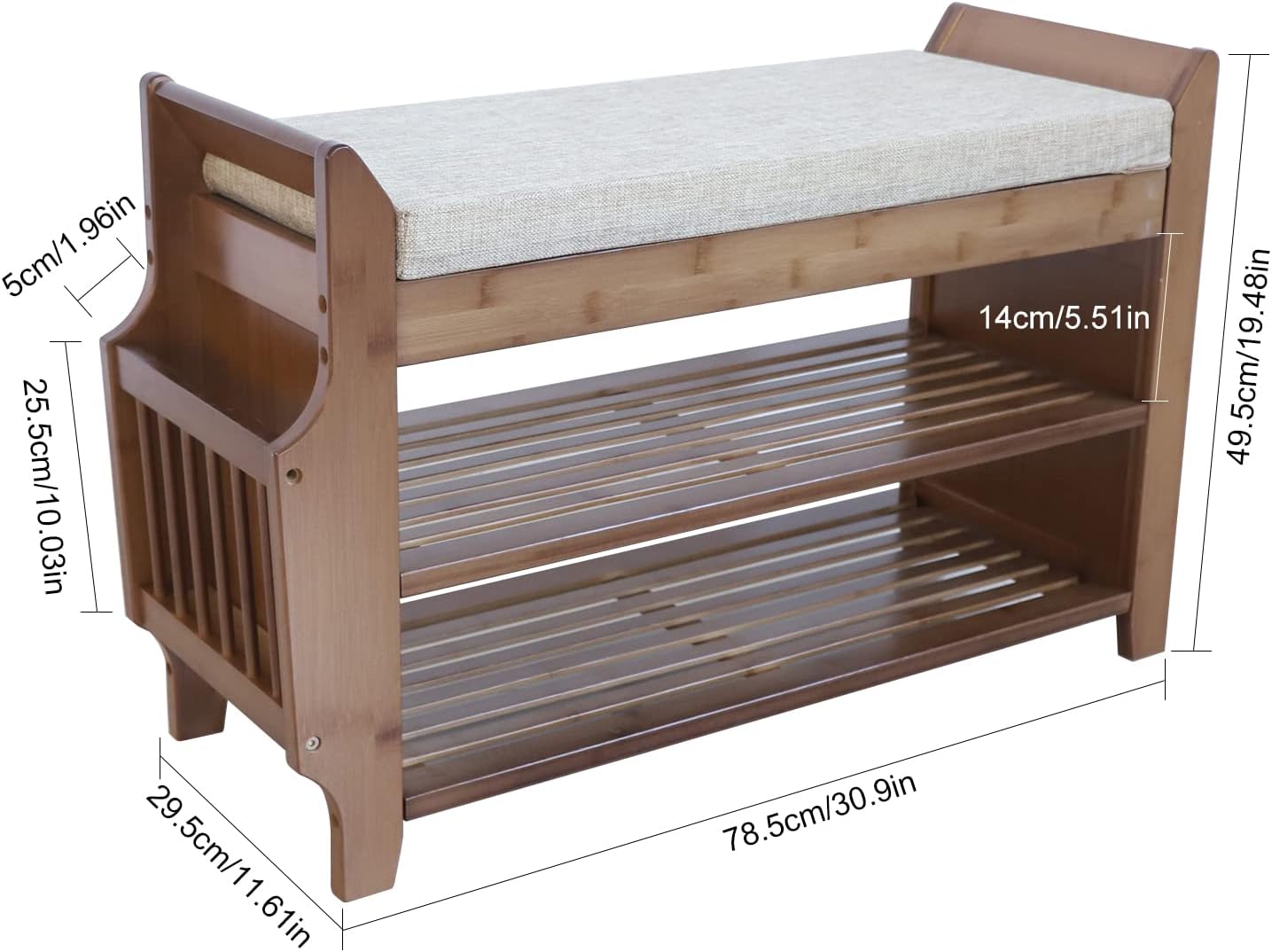2 Tier Bamboo Shoe Bench with Seat Cushion L766