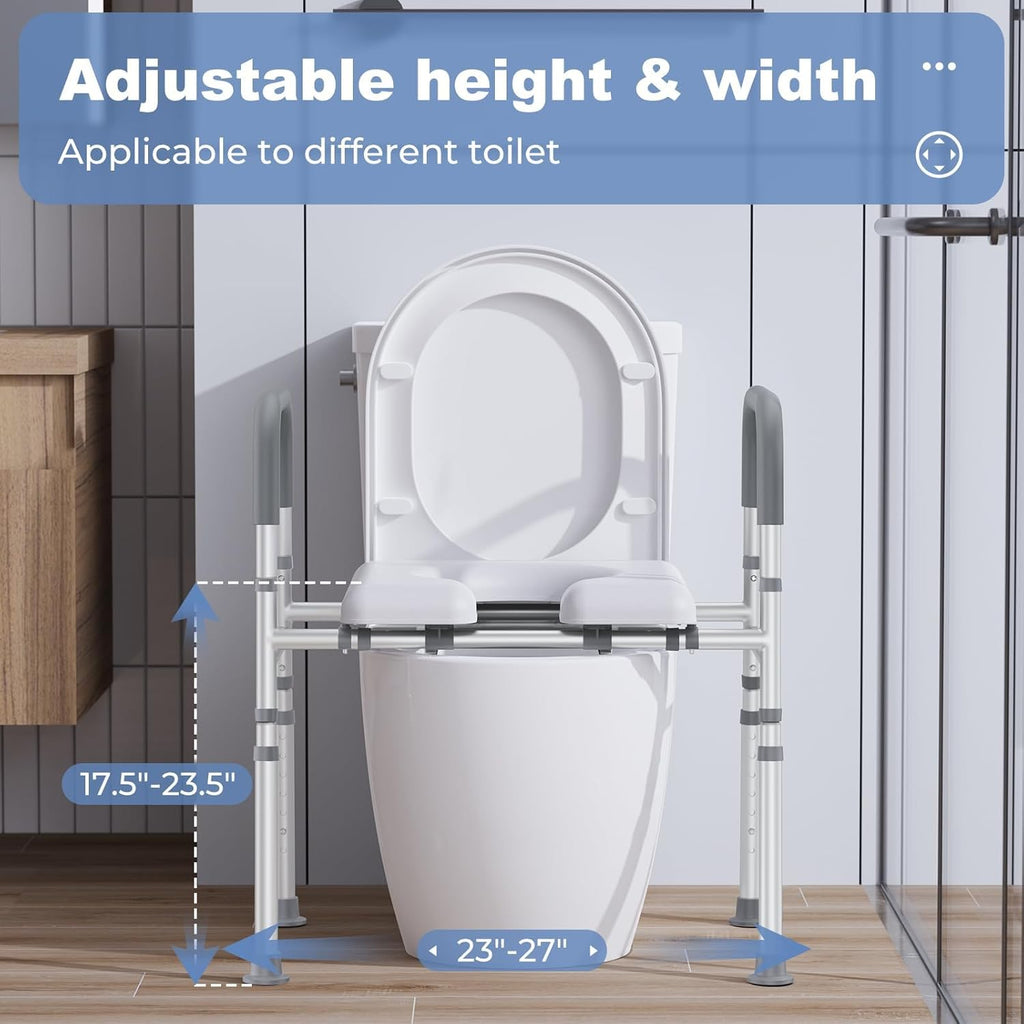 Raised Toilet Seat with Handles, Heavy Duty 400lb Adjustable Toilet Seat with Safety Frame E8759
