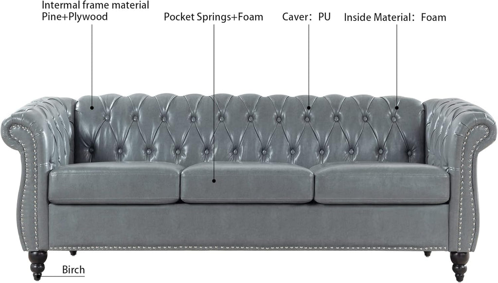 3-Seater PU Leather Chesterfield Sofa with Button Tufted F558528