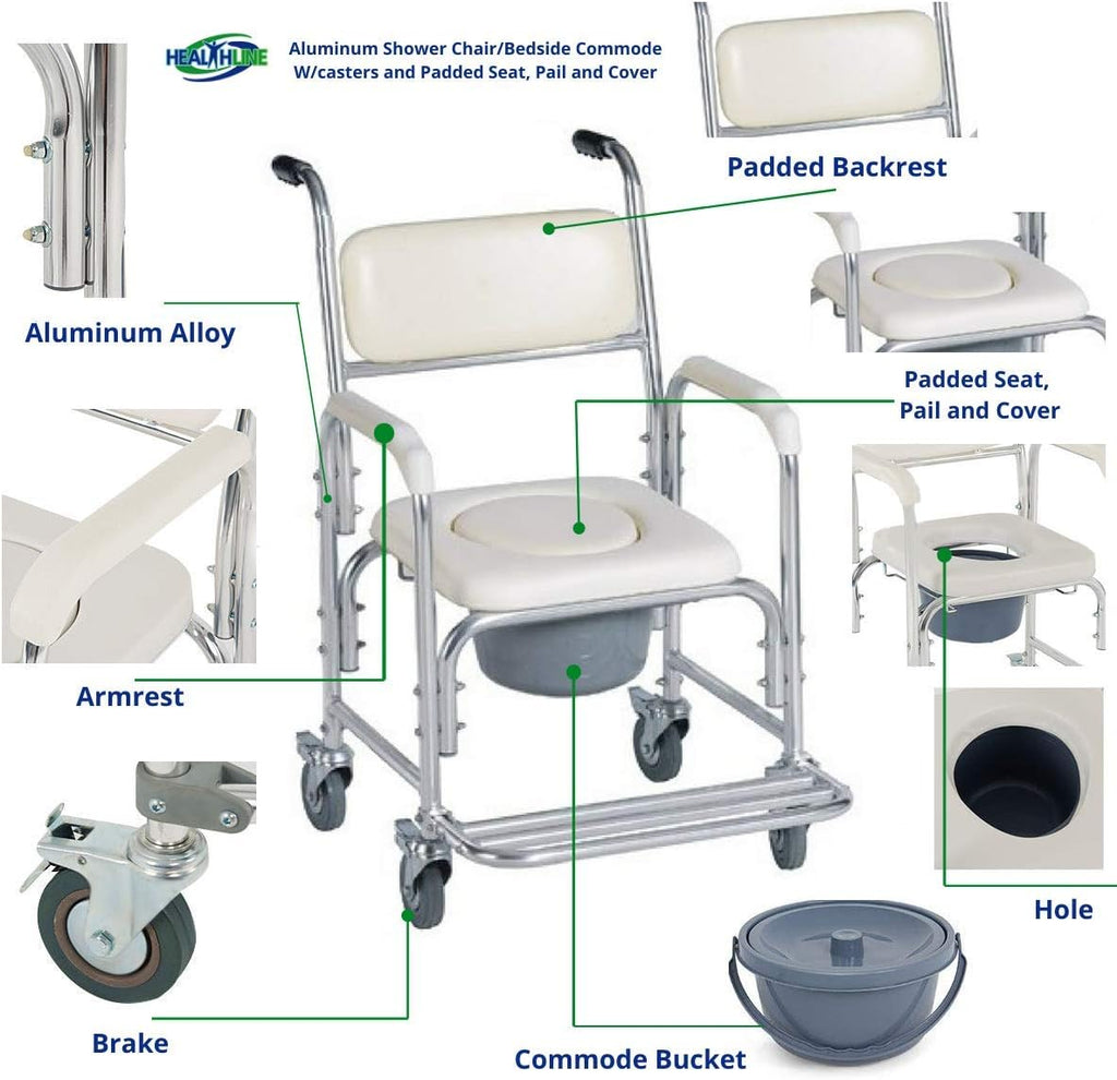 Medical Commode Toilet Rolling Shower Chair With Casters A362242