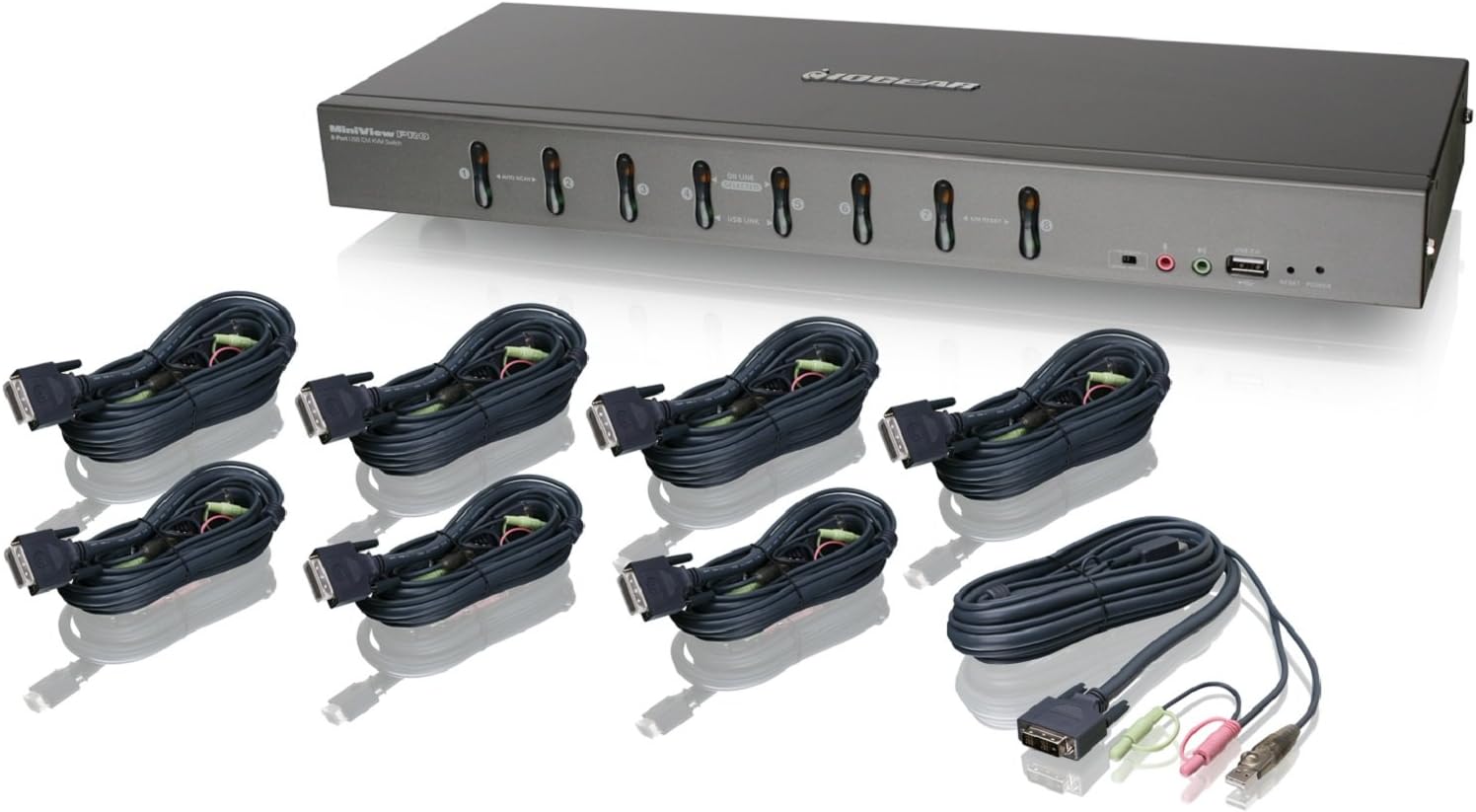 8-Port Rackmount DVI and VGA KVMP Switch with 2-DVI-D USB KVM Cables T5325
