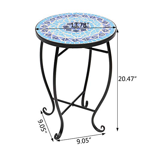 14 Inch Blue Mosaic Round Side Table H955535