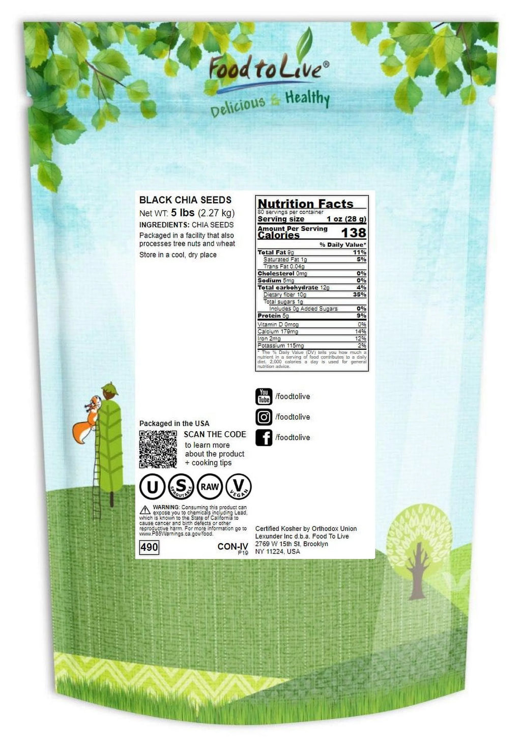 Black Chia Seeds, 5 Pounds T8778