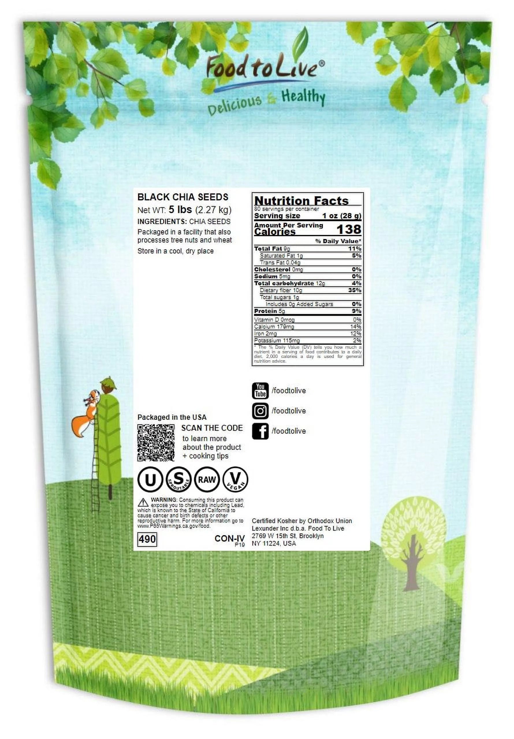 Black Chia Seeds, 5 Pounds T8778