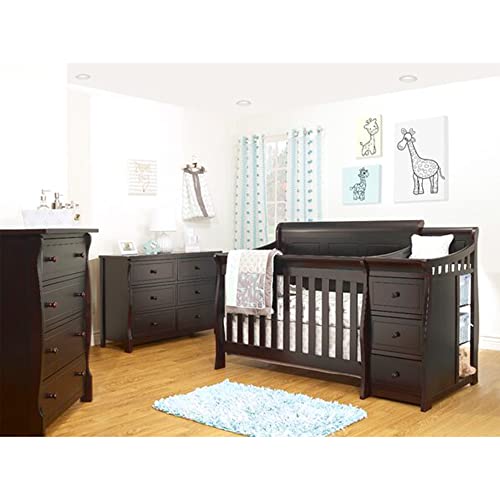 White Convertible Crib and Changer with Solid Panel Back Wooden Baby Bed Toddler Full-Size Nursery S112