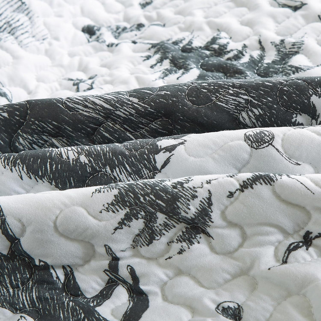 3-Piece King White Black Gray Microfiber Quilt Set X968673