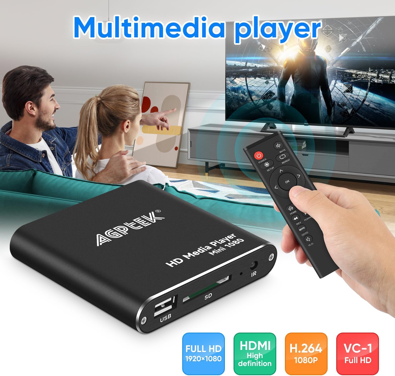 Black Mini 1080p Full-HD HDMI Digital Media Player Z3091