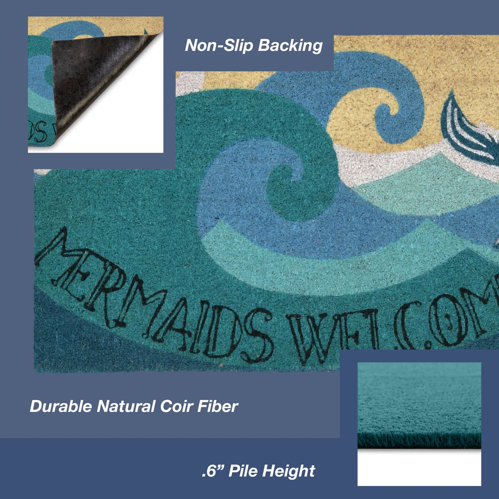 Natura Mermaids Welcome Coir Doormat with Non-Slip Backing