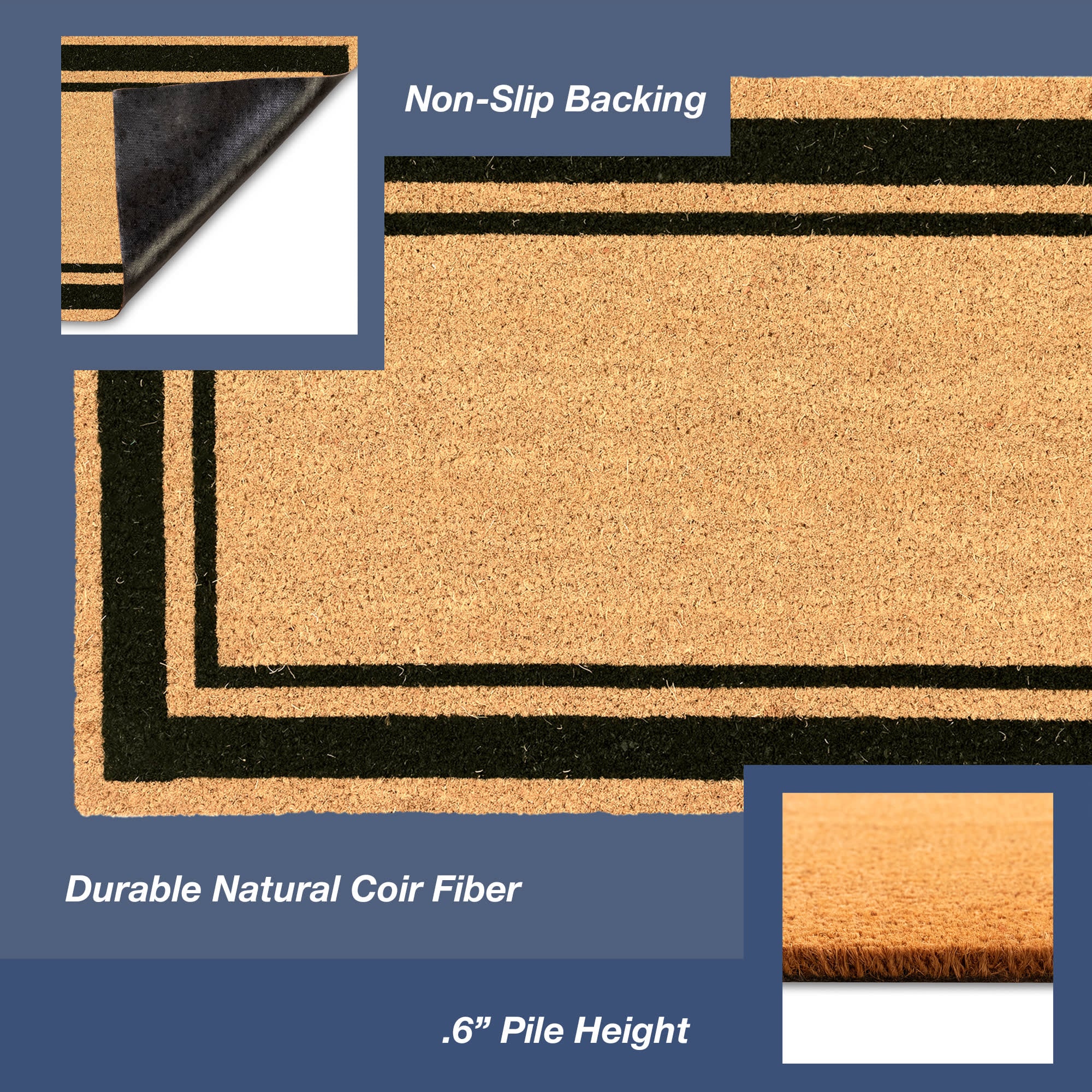 Natura Double Border Coir Doormat with Non-Slip Backing