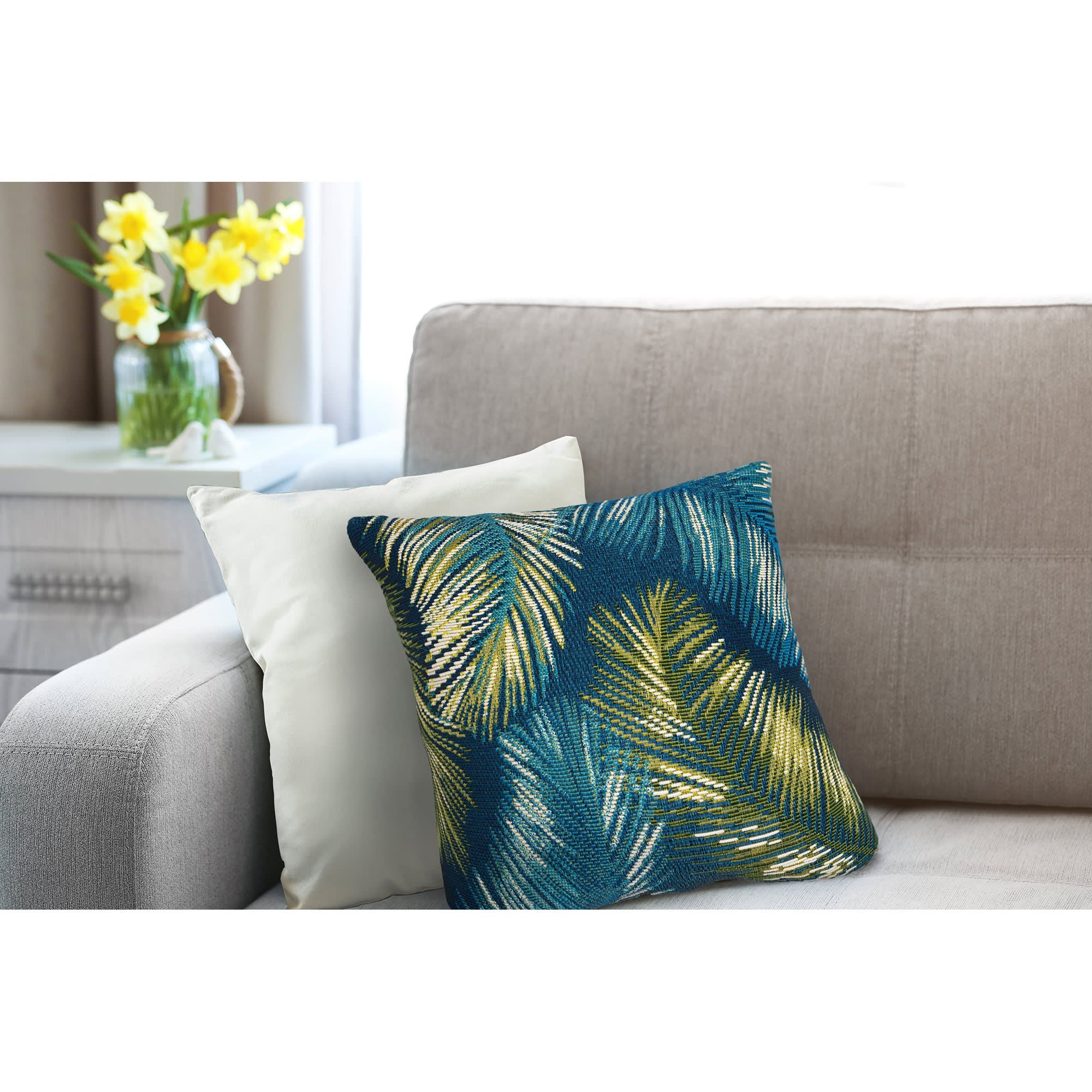Marina Palm Border Indoor Outdoor Throw Pillow