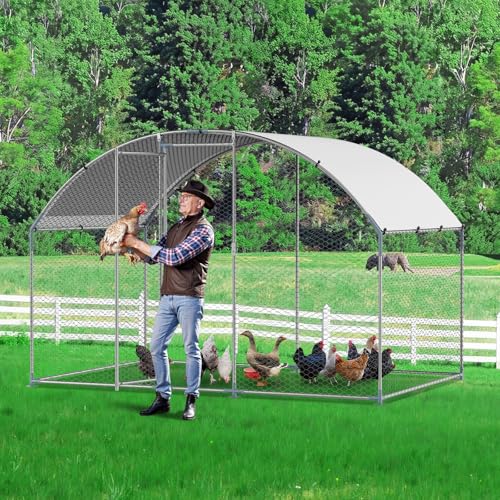 Large Metal Chicken Coop with Run, 9.8x26.5x6.5 ft Walk-in Chicken Runs with Cover, Spire Roof Hen House with Security Lock O941542