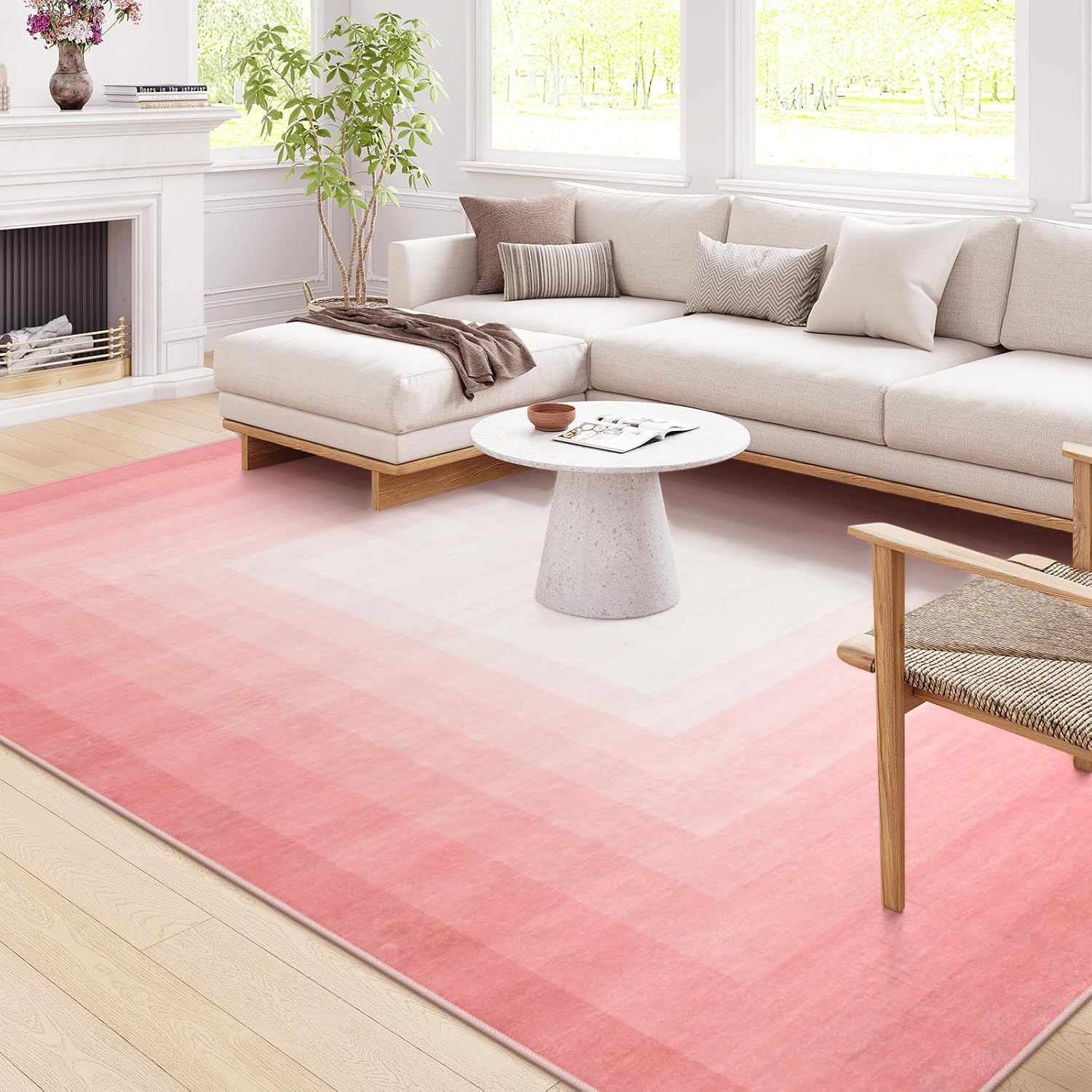 Pink Washable 8x10 Non Slip Area Rug H4245