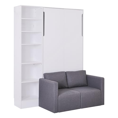 White Queen Size Wood Murphy Bed with Sofa Y8015