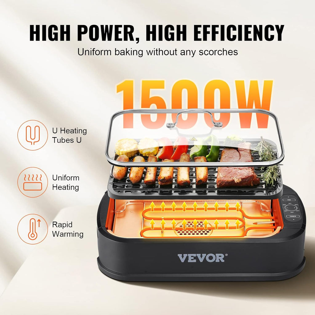 110 sq.in 1500W Electric Non-Stick Smokeless Indoor Grill Z108