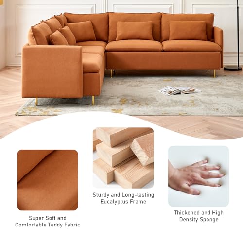 Beige L Shaped Sectional Sofa with 5 Waist Pillows B95015