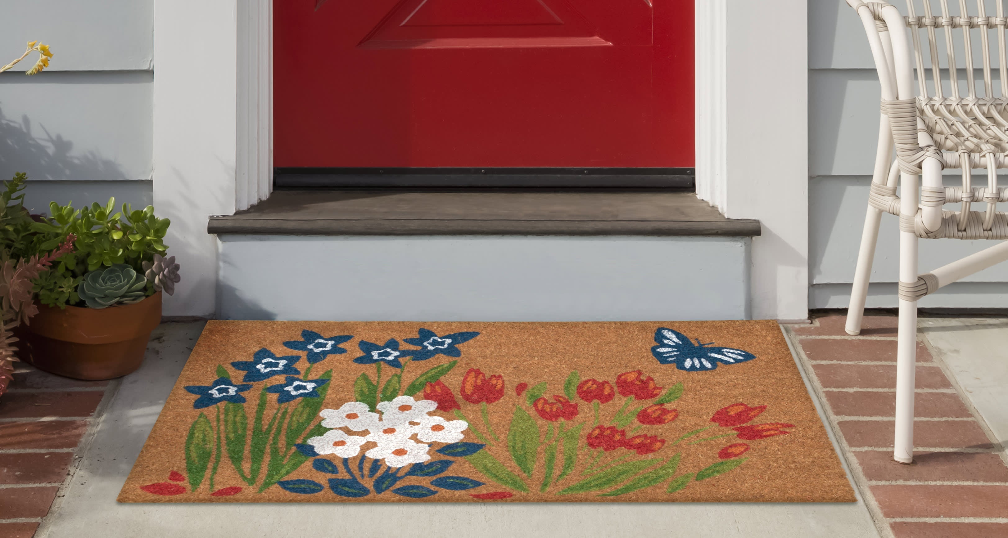 Natura Fresh Flowers Coir Doormat with Non-Slip Backing