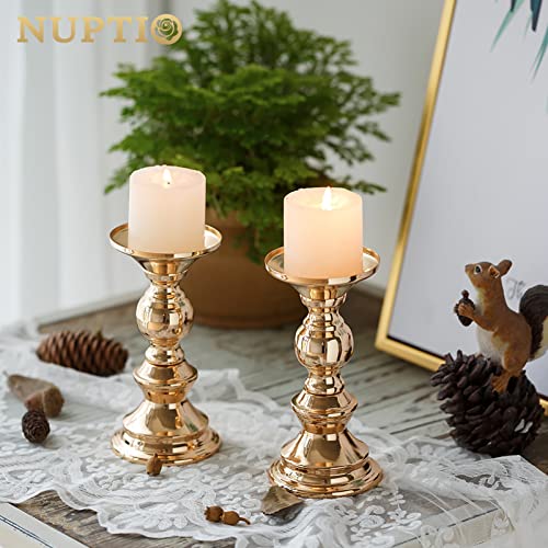 2 Pcs Gold Metal Pillar Candle Holders A956992