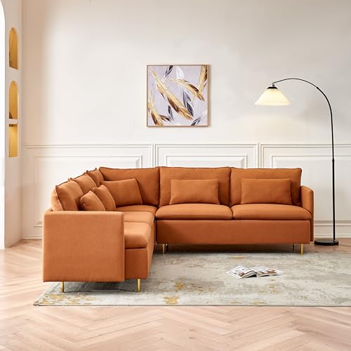 Beige L Shaped Sectional Sofa with 5 Waist Pillows B95015
