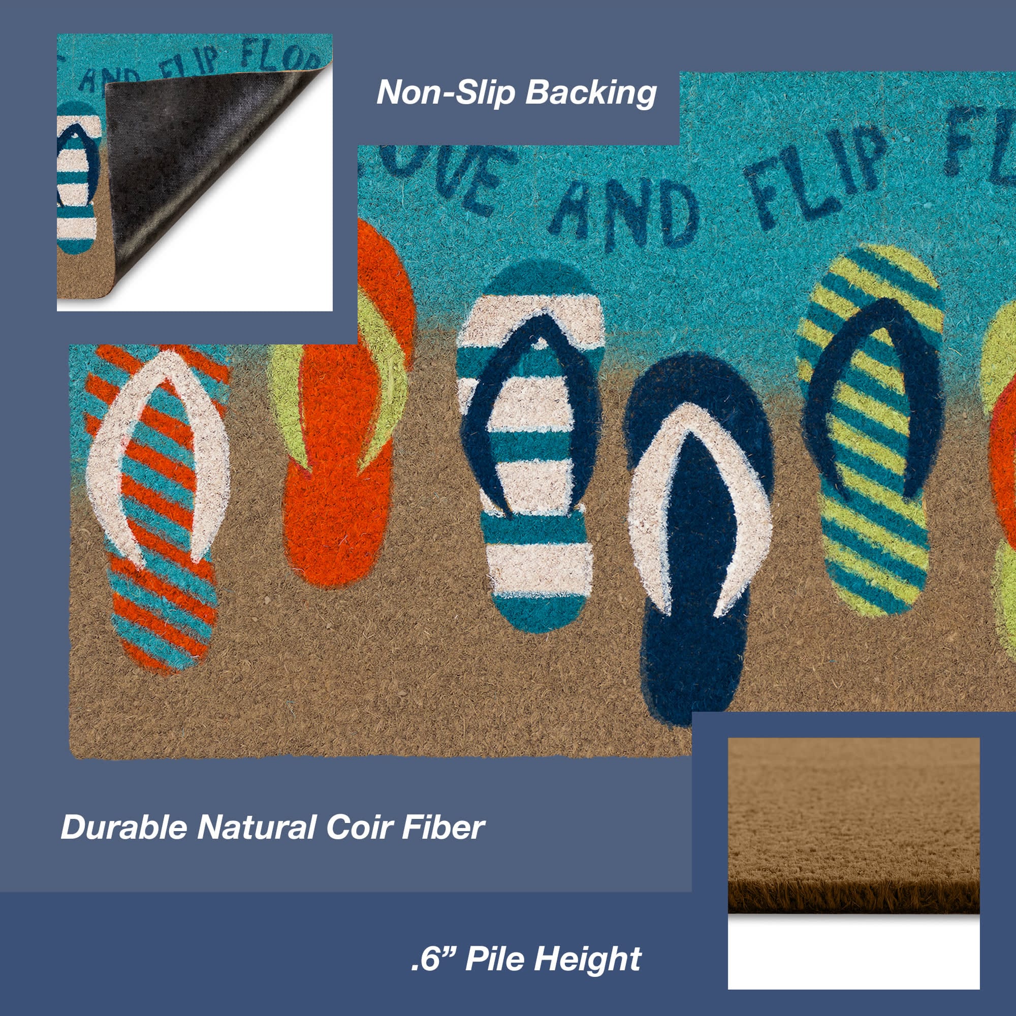 Natura Flip Flops Ombre Coir Doormat with Non-Slip Backing
