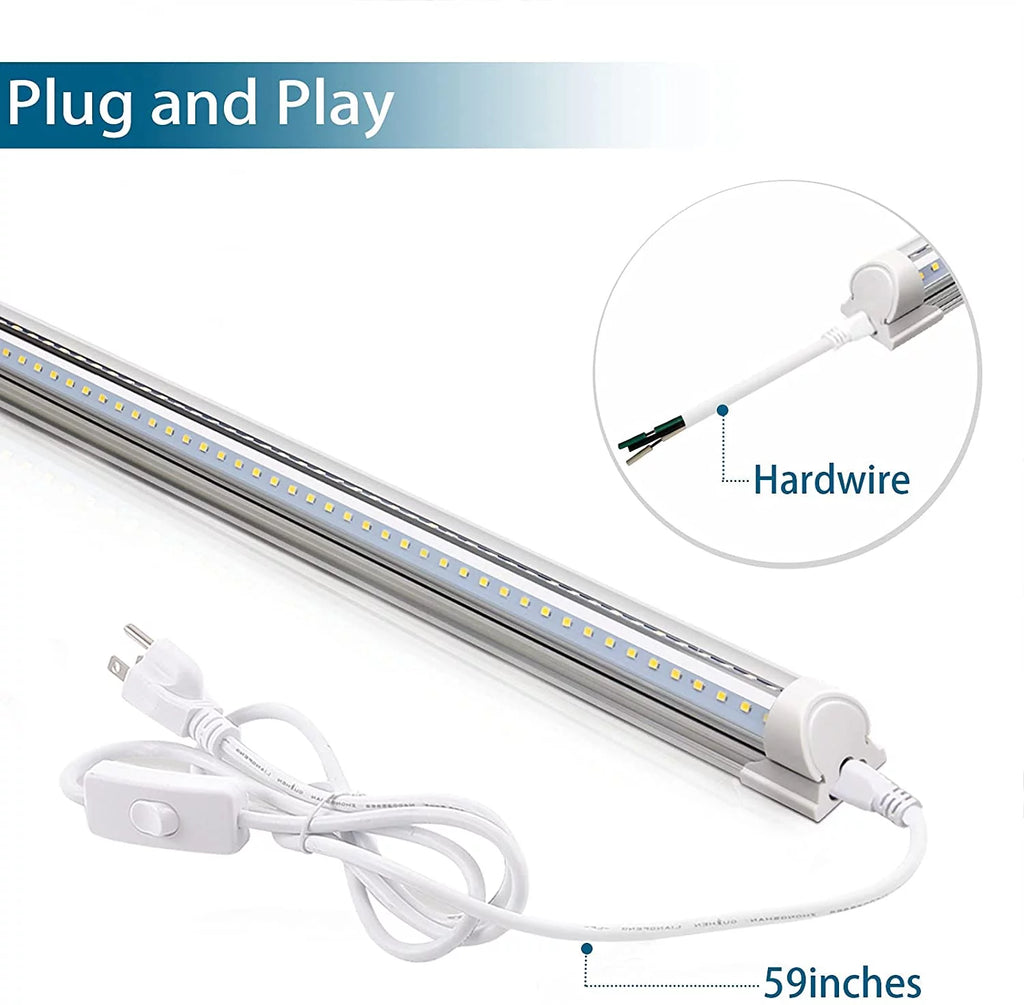 8FT 72W 9000LM 5000K Daylight White T8 Linkable LED Shop Light, 4 Packs T9378