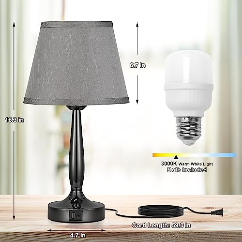 Black Touch Bedside Lamp with USB Charging Ports I316