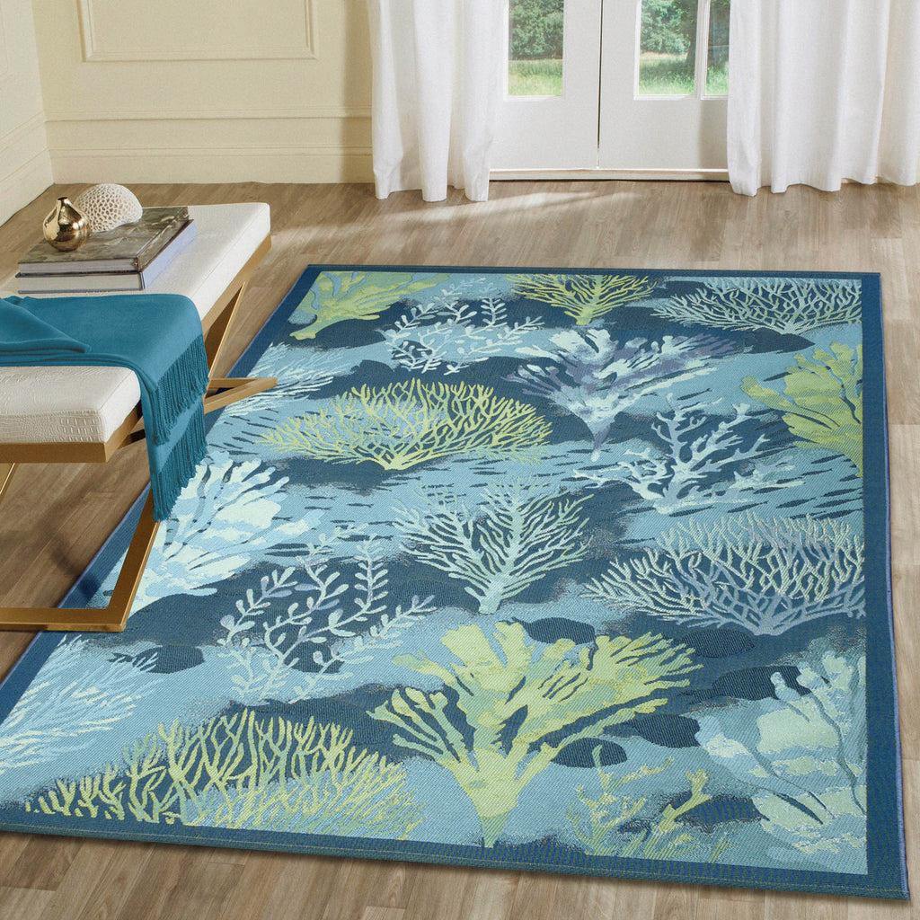 Marina Coral Garden Lapis Indoor Outdoor Area Rug