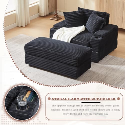 Green Corduroy Oversized 3 Seater Chaise Lounge Sofa with Ottoman U810882