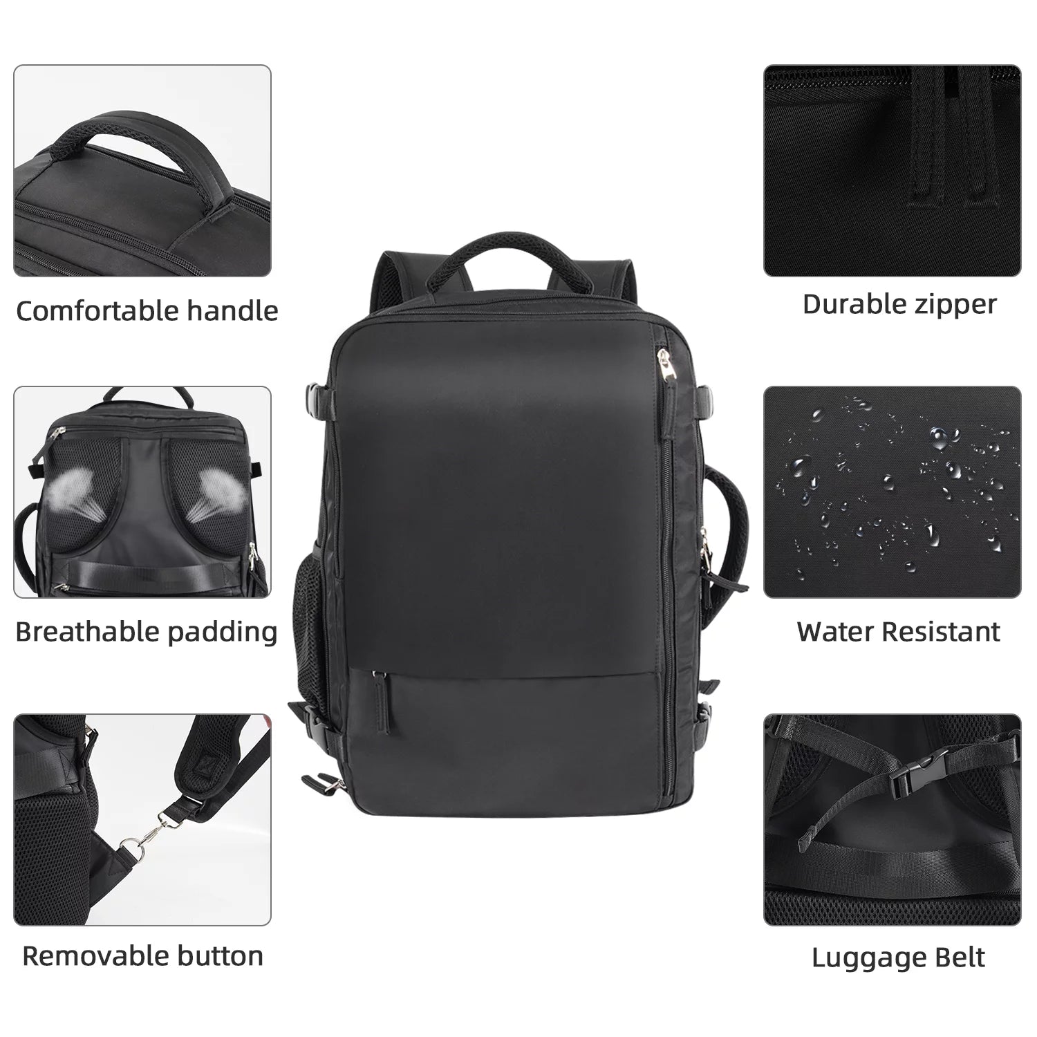 Black Waterproof Travel Backpack T794