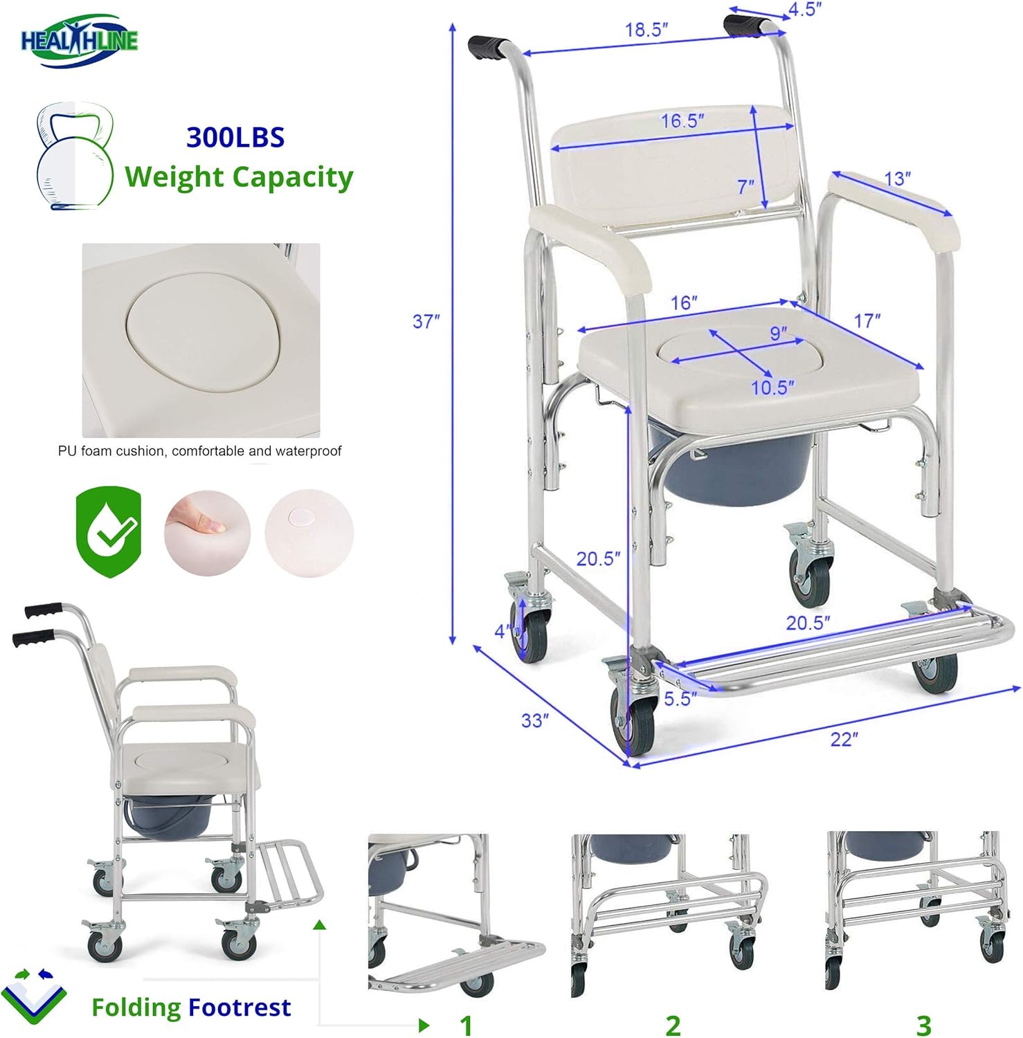 Medical Commode Toilet Rolling Shower Chair With Casters A362242