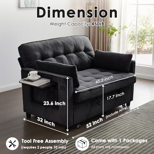 Beige Corduroy Convertible Pull Out Couch with USB Port Y973161