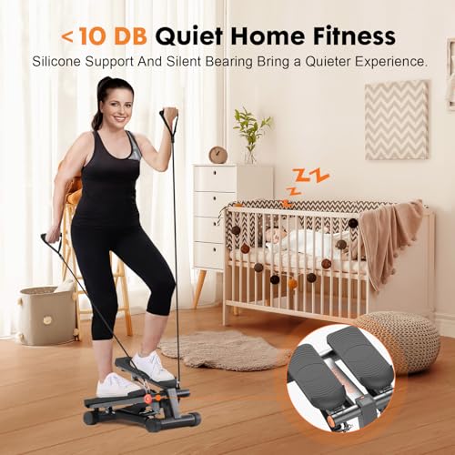 Adjustable Height Stair Stepper with Resistance Bands & LCD Monitor J2303