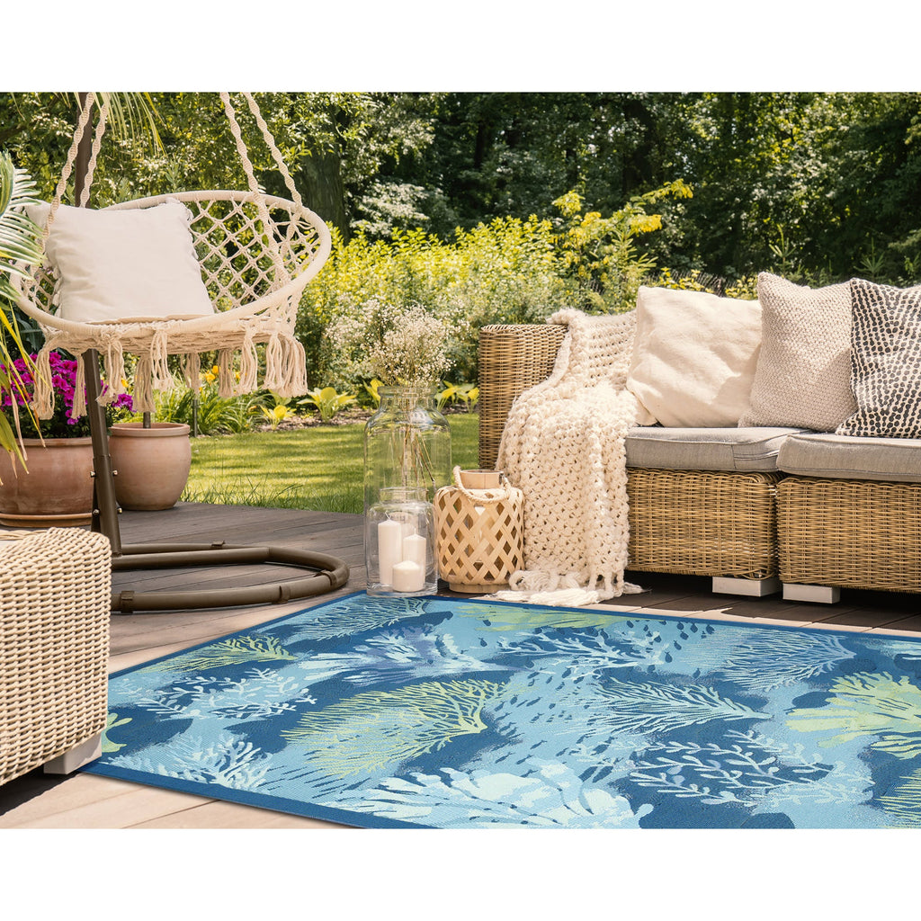 Marina Coral Garden Lapis Indoor Outdoor Area Rug
