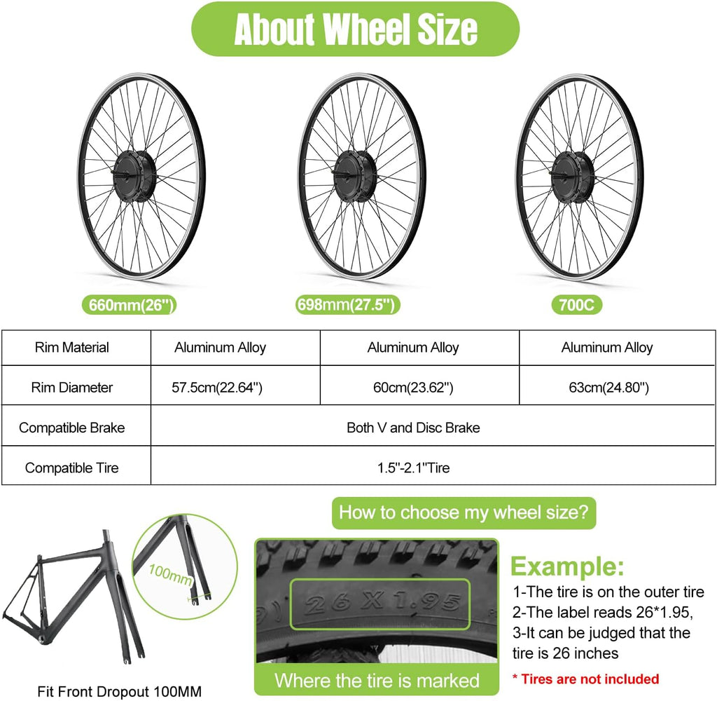 48V 500W Front Hub Motor Electric Bike Conversion Kit for 26 inch Wheel with LCD Display K751