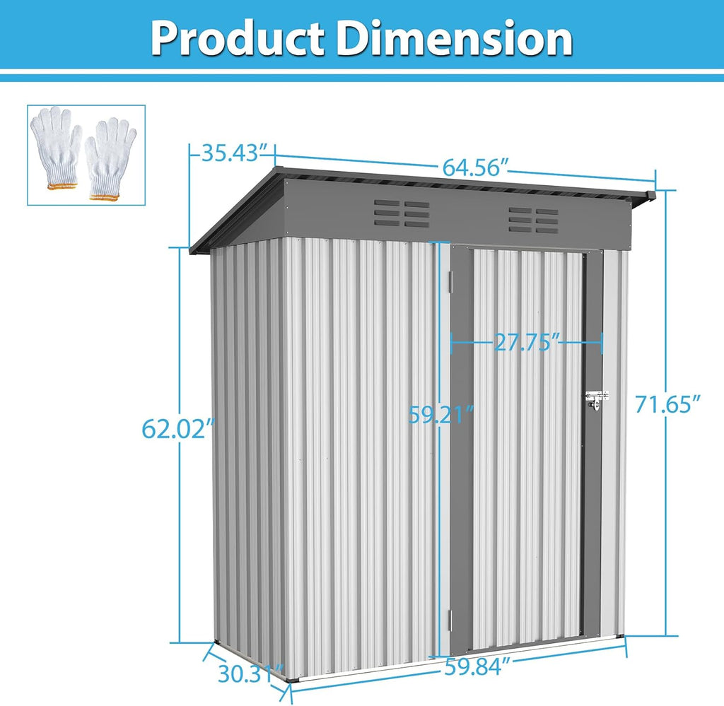 5 X 3 Ft Galvanized Metal Outdoor Storage Shed with Lockable Doors K701