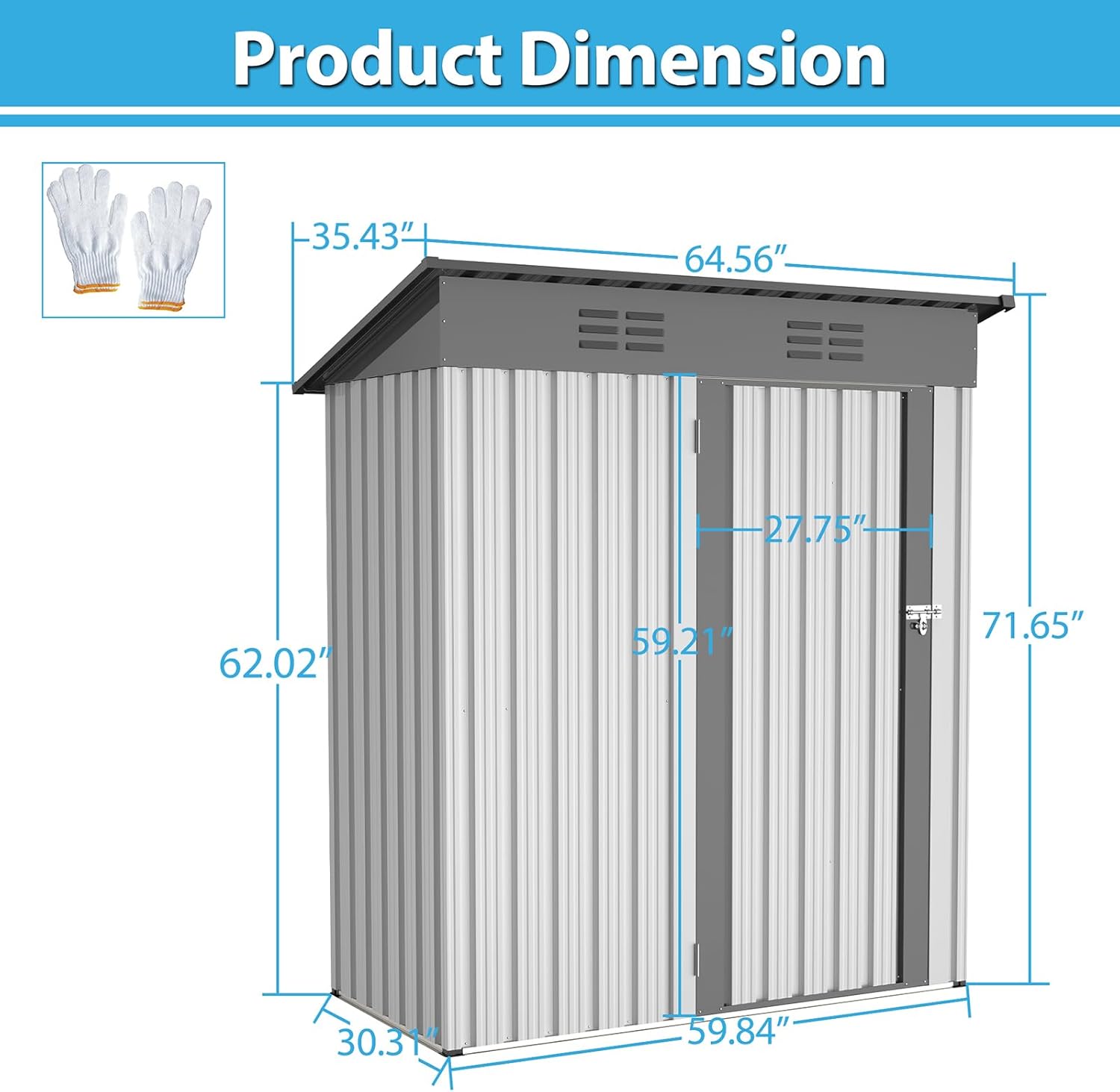5 X 3 Ft Galvanized Metal Outdoor Storage Shed with Lockable Doors K701