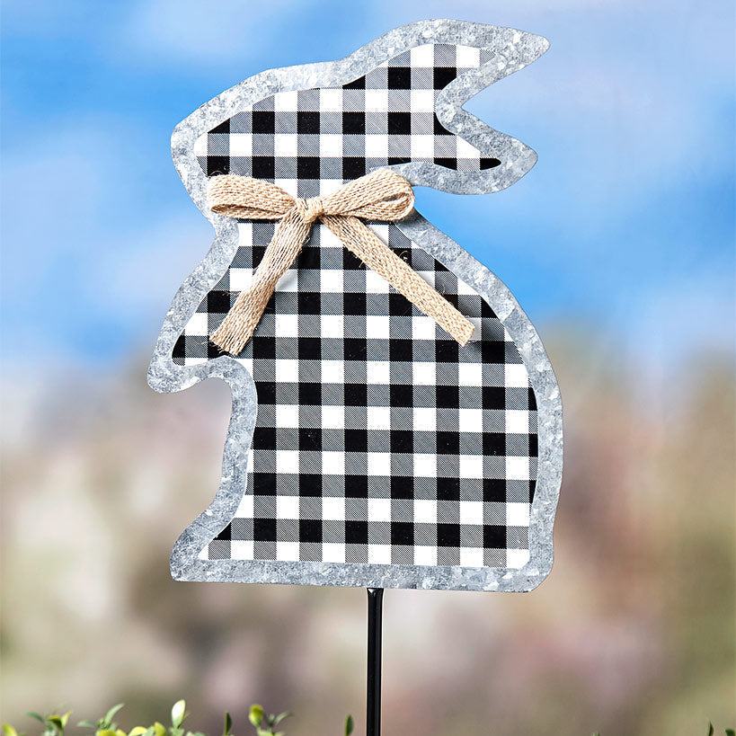 Galvanized Gingham Bunny Stake