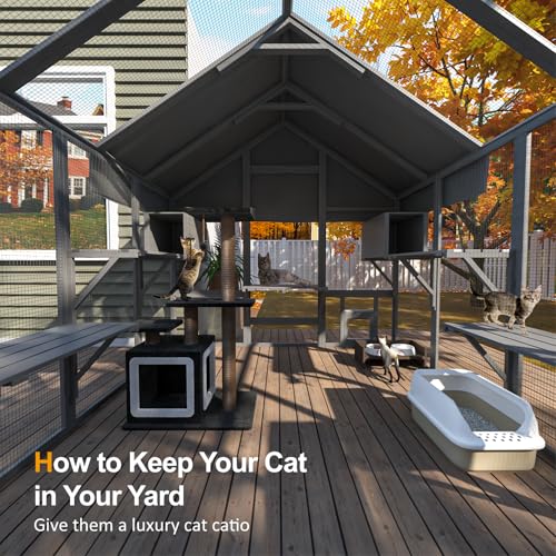 Large Catio Outdoor Cat Enclosure with 7 Platforms, 2 Resting Box and 2 Bridges, 71 x 71 x 97 inch V253199