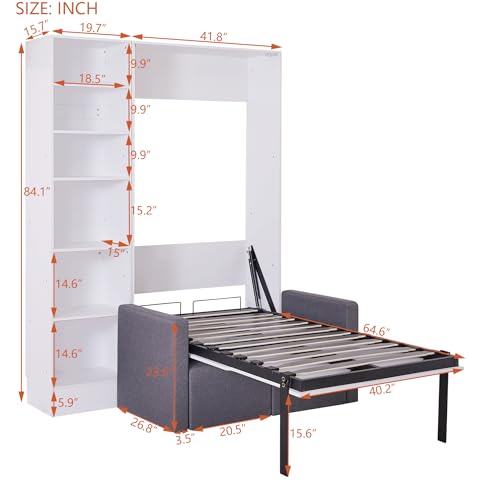 White Queen Size Wood Murphy Bed with Sofa Y8015