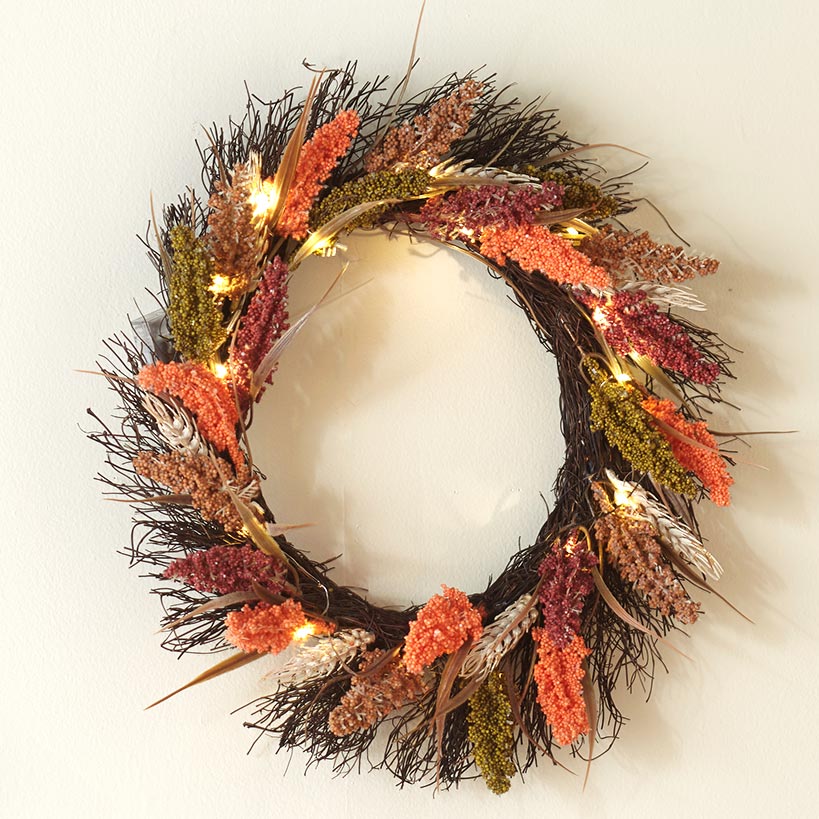 Pre-Lit Faux Fall Botanical Wreath W553228