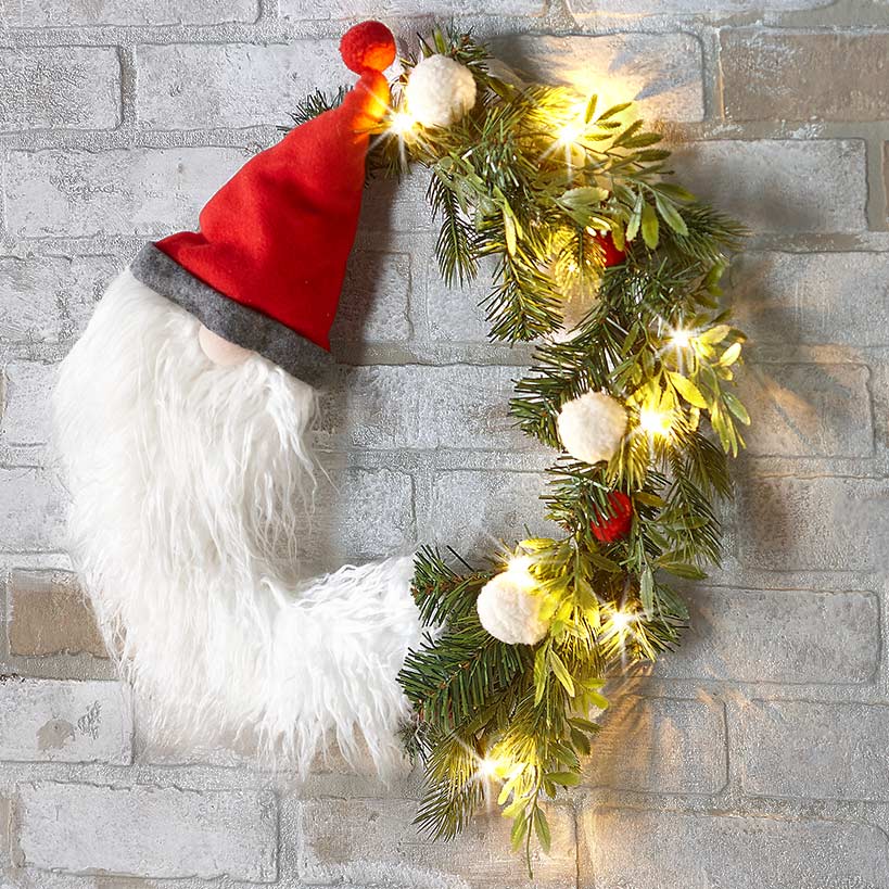 Holiday Lighted Gnome Wreath