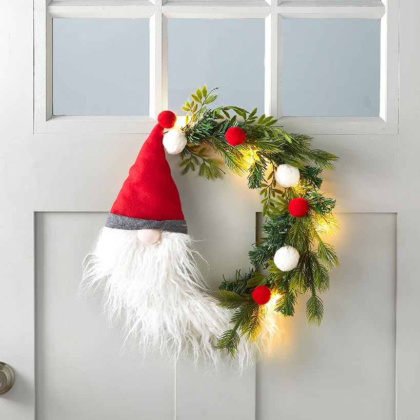 Holiday Lighted Gnome Wreath