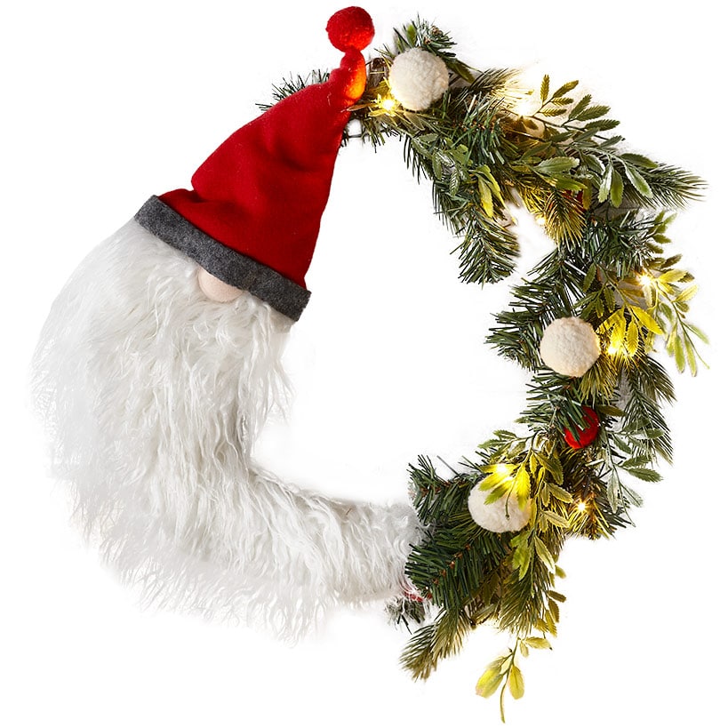 Holiday Lighted Gnome Wreath