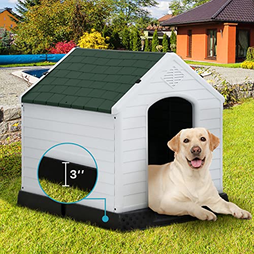 White Large Plastic Dog House with Elevated Floor D83500