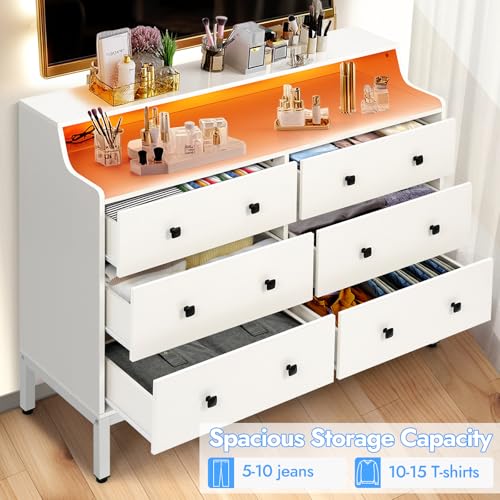 6 Drawer White Wood Dresser with Charging Station Y69934