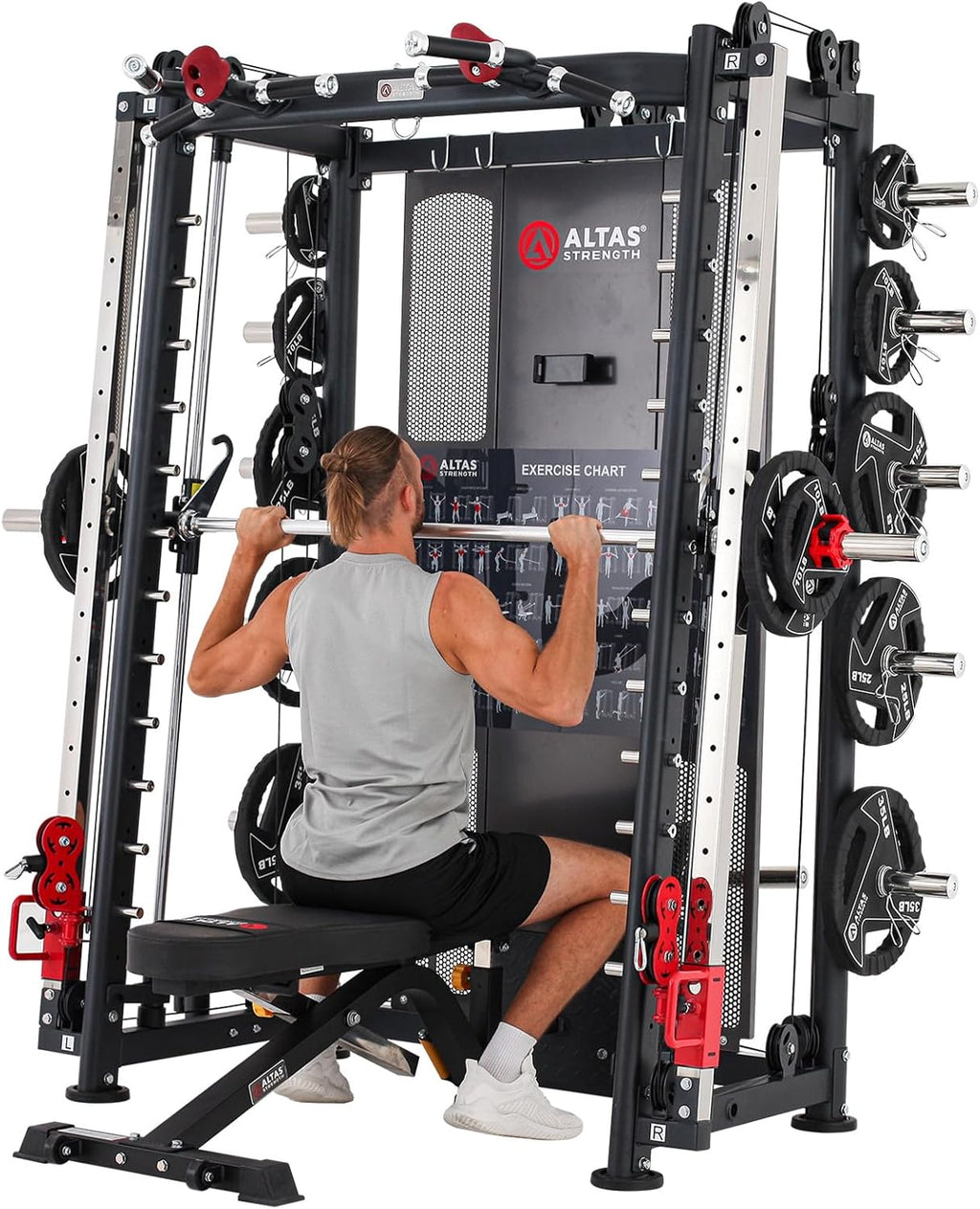 Home Gym Smith Machine with Pulley System Squat Rack Pull Up Bar M682957