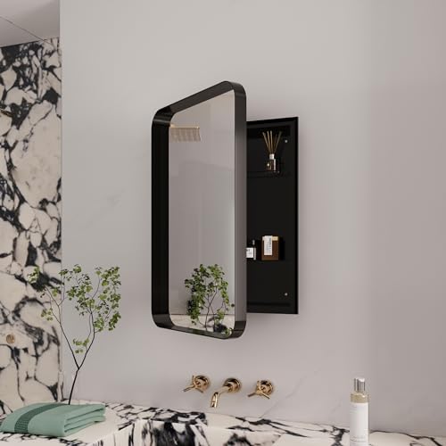 White Recessed Metal Framed Medicine Cabinet with Mirror and Adjustable Shelves Y85002