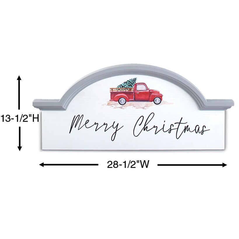 Vintage Red Truck Holiday Wooden Arched Wall Decor