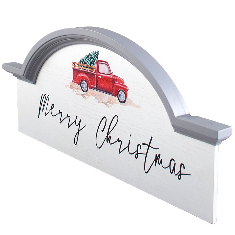 Vintage Red Truck Holiday Wooden Arched Wall Decor